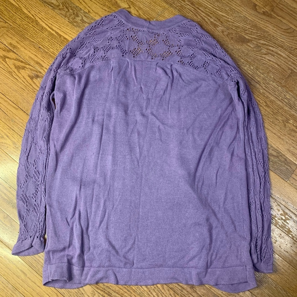 Kismet Lavender Crochet Sleeve Open Front Cardigan - M - Picture 2 of 7